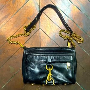 Rebecca Minkoff buttery black leather shoulder bag, with gold hardware.
